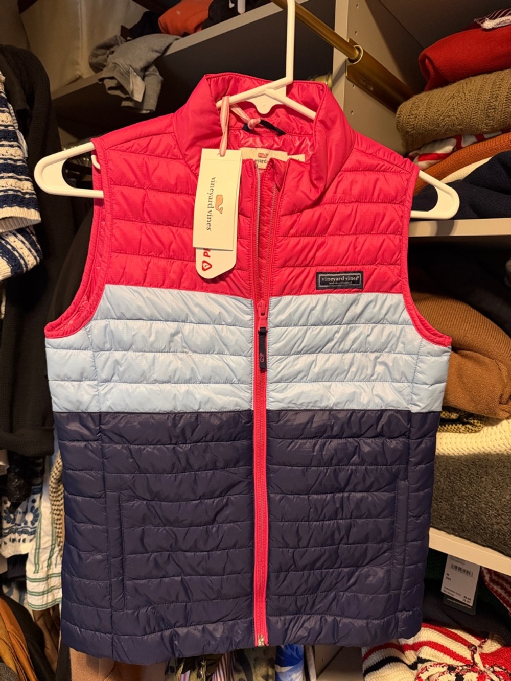 Vineyard Vines Girls Pink, Light Blue & Navy Quilted Puffer Vest